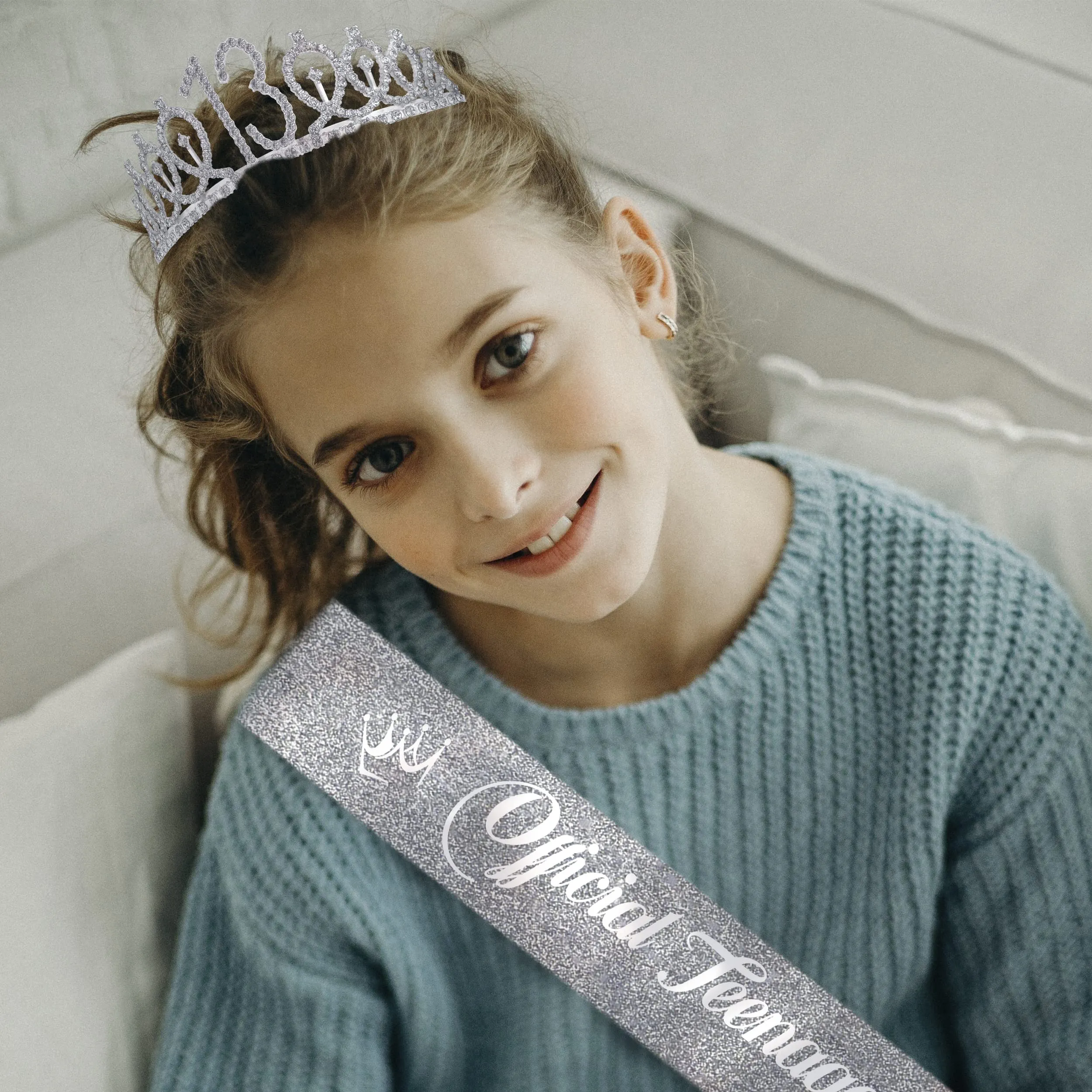 13th Birthday, 13th Birthday Gifts for Girls, 13th Birthday Tiara and Sash Silver, 13th