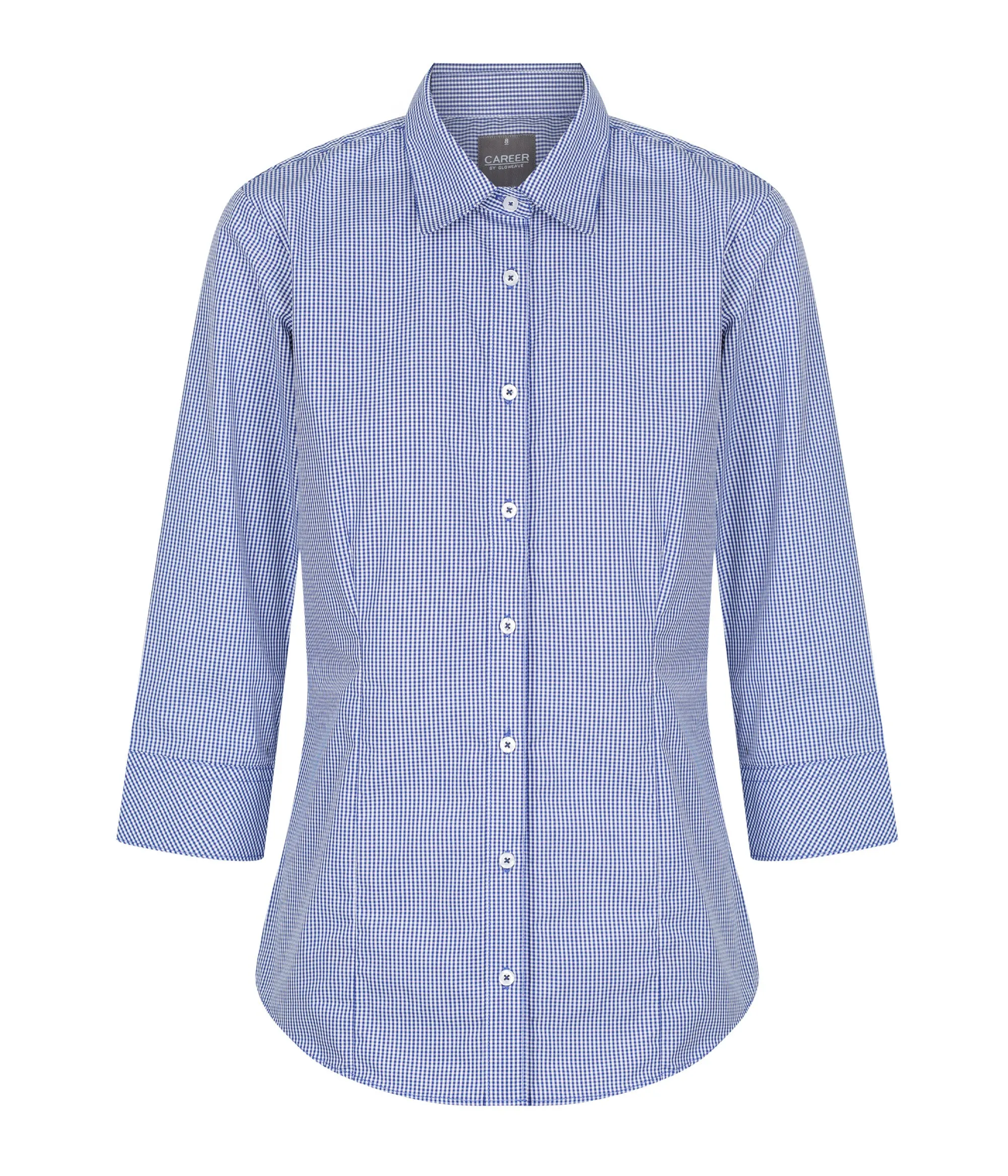 1637WZ  Gingham 3/4 Sleeve Shirt