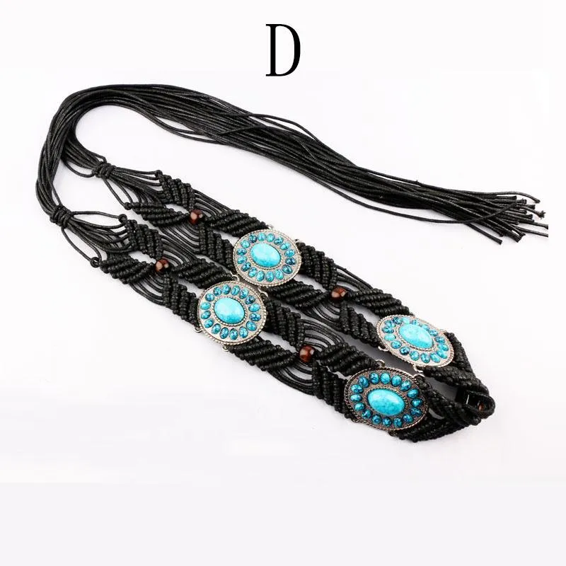 1PC Casual Women Braided Belt Wooden Bead Waistband Tassels Rope Ethnic Colourful Fashion