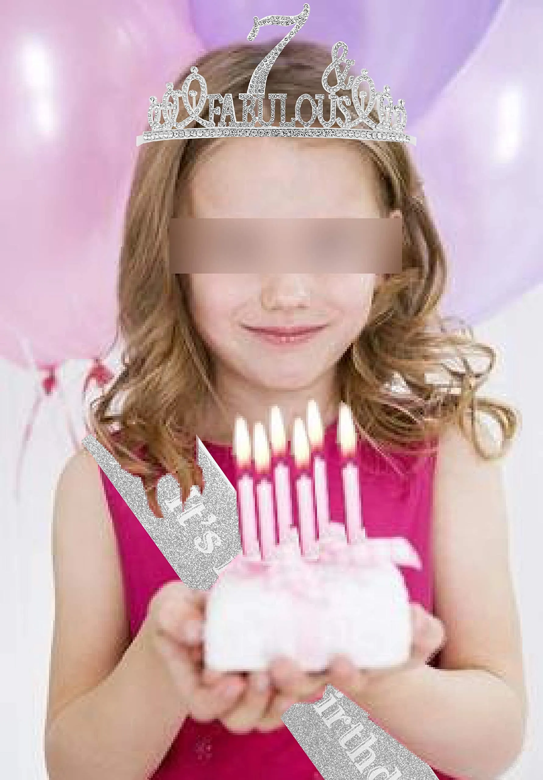 7th Birthday Gifts for Girls,7th Birthday Tiara and Sash Silver,7th Birthday Decorations