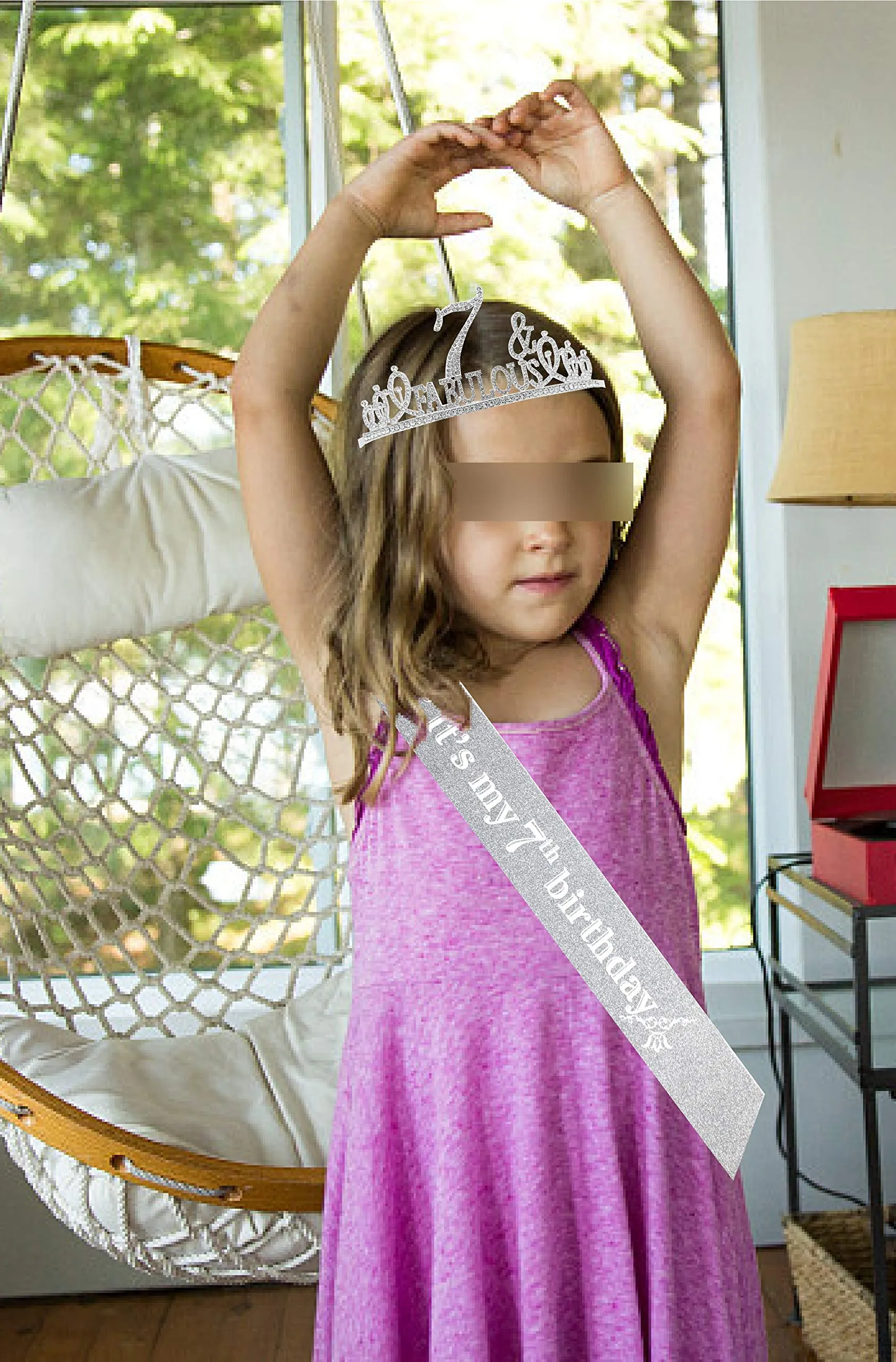 7th Birthday Gifts for Girls,7th Birthday Tiara and Sash Silver,7th Birthday Decorations