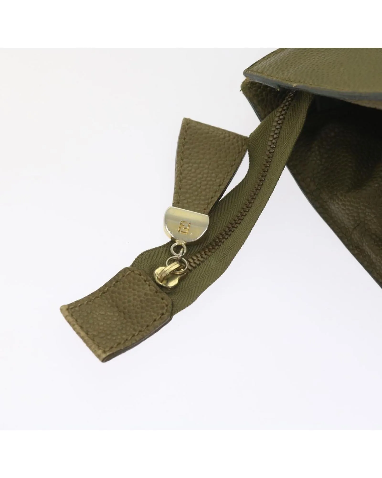 Authentic Khaki Leather Shoulder Bag by FENDI