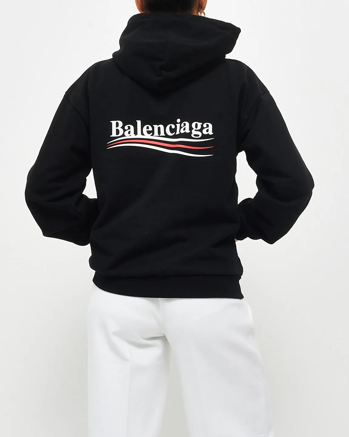 Balenciaga Black White & Red Logo Hoodie - XS