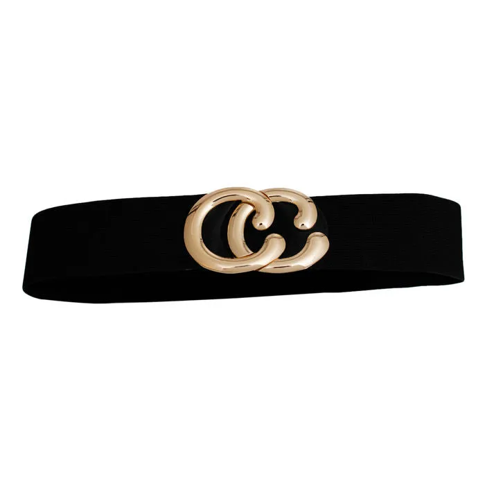 Belt Black Wide Gold C Buckle Stretch Belt Women