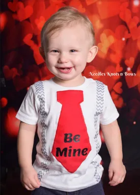 Boys Valentines Day Tie Suspender Tshirt, Be Mine Tie Tshirt, Valentines Day Shirt