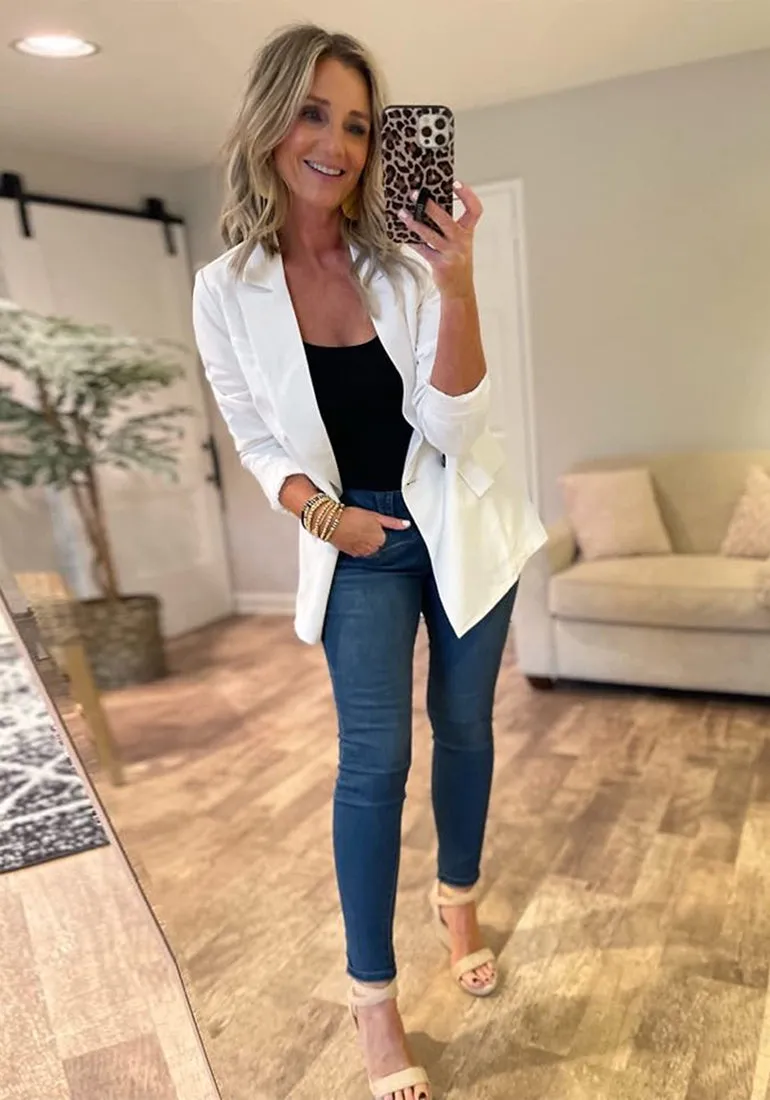 Brilliant White Blazer Jackets for Women Business Casual Outfits Work Office Blazers Lightweight Dressy Suits with Pocket