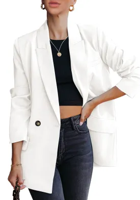 Brilliant White Blazer Jackets for Women Business Casual Outfits Work Office Blazers Lightweight Dressy Suits with Pocket