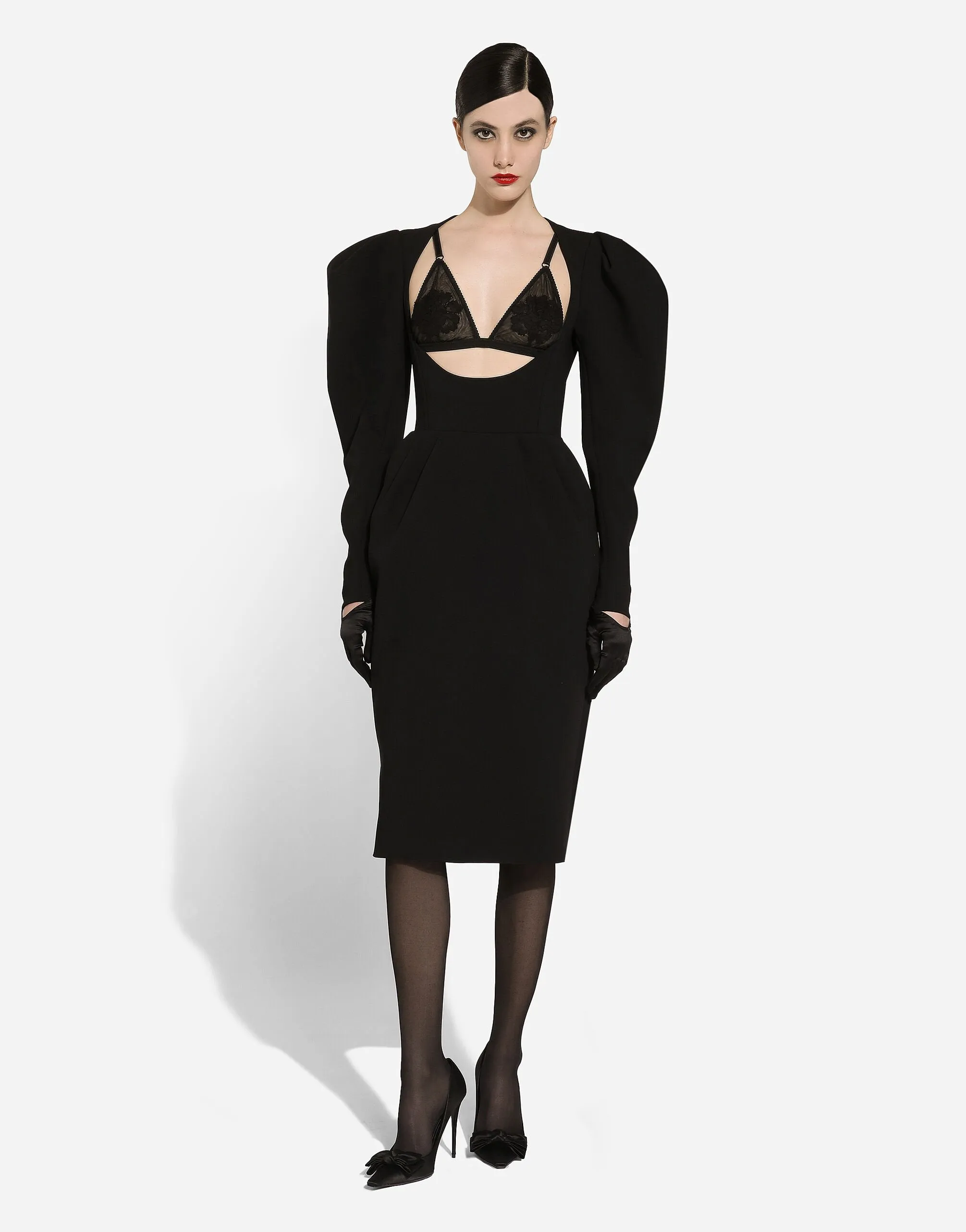 Calf-length Wool Dress With Open Neckline