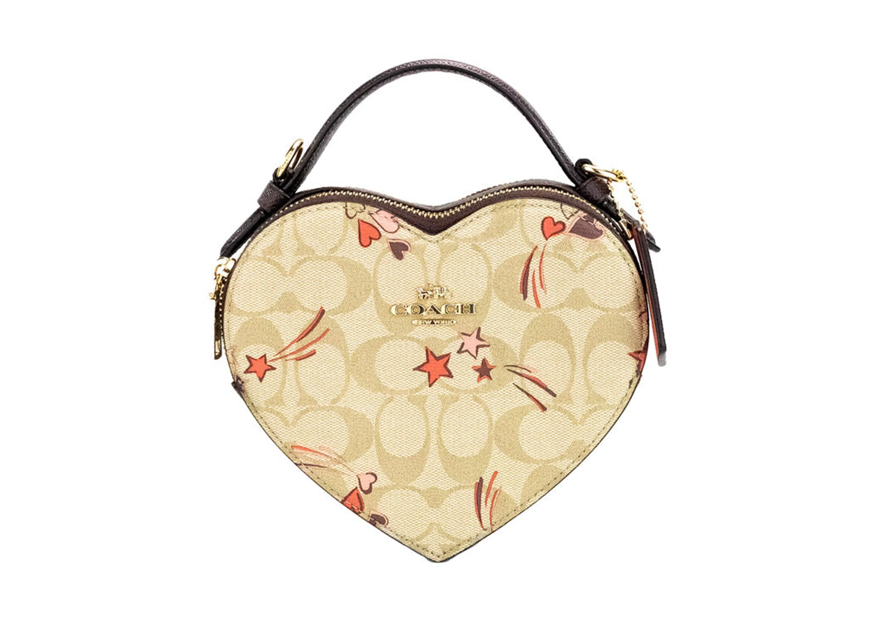 Coach Heart Small Light Khaki Heart and Star Coated Canvas Crossbody Bag