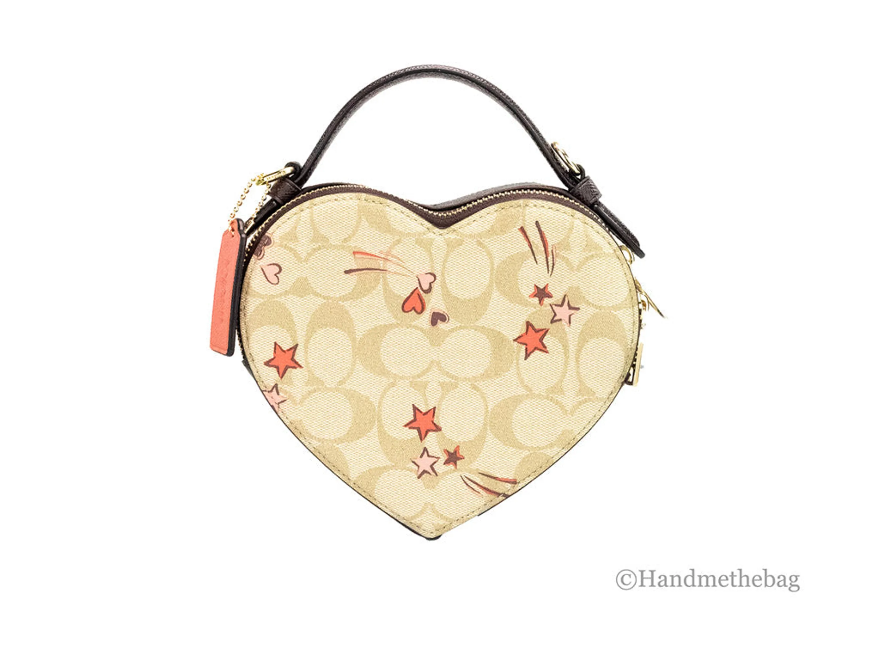 Coach Heart Small Light Khaki Heart and Star Coated Canvas Crossbody Bag