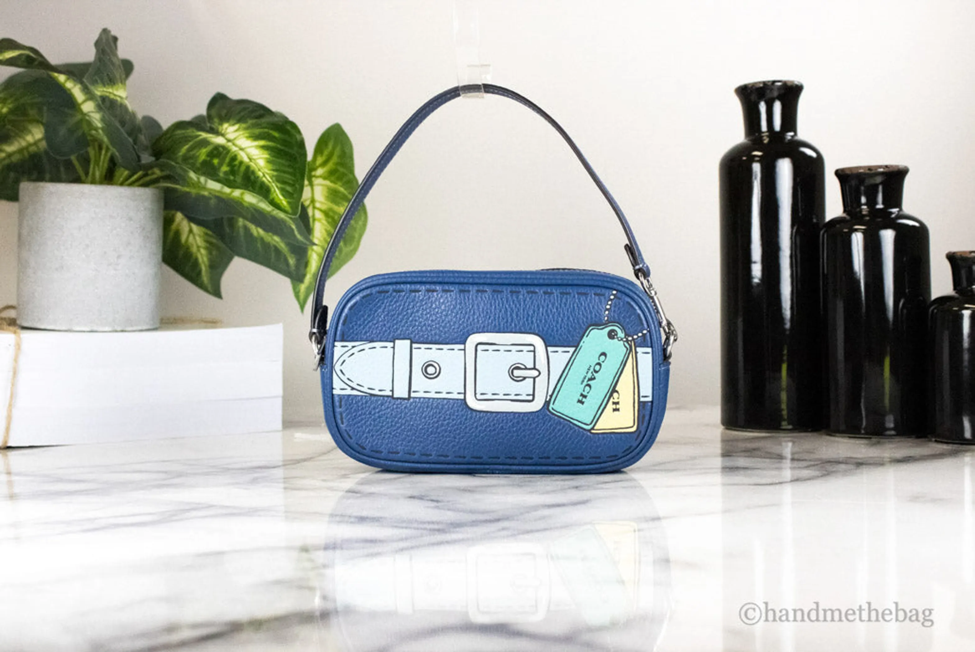 Coach Jamie Mini Trompe L'oeil Blue Leather Wristlet Bag