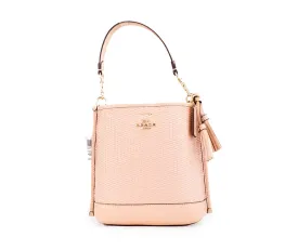 Coach Mollie 22 Shell Pink Straw Leather Bucket Crossbody