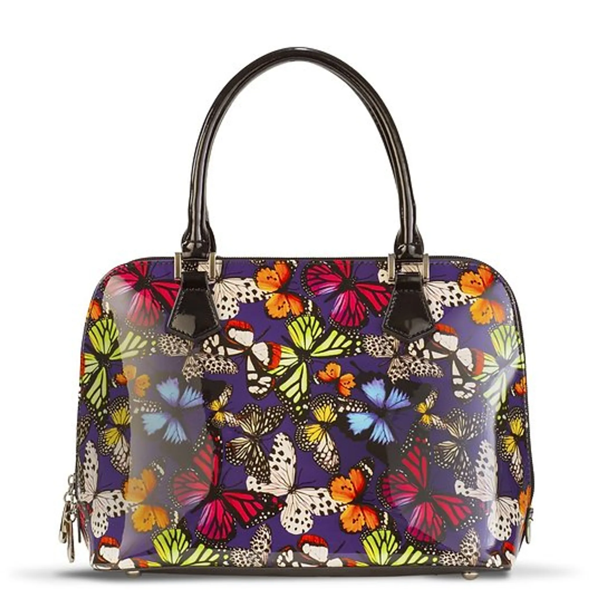 Colorful Butterfly Print Leather Handbag