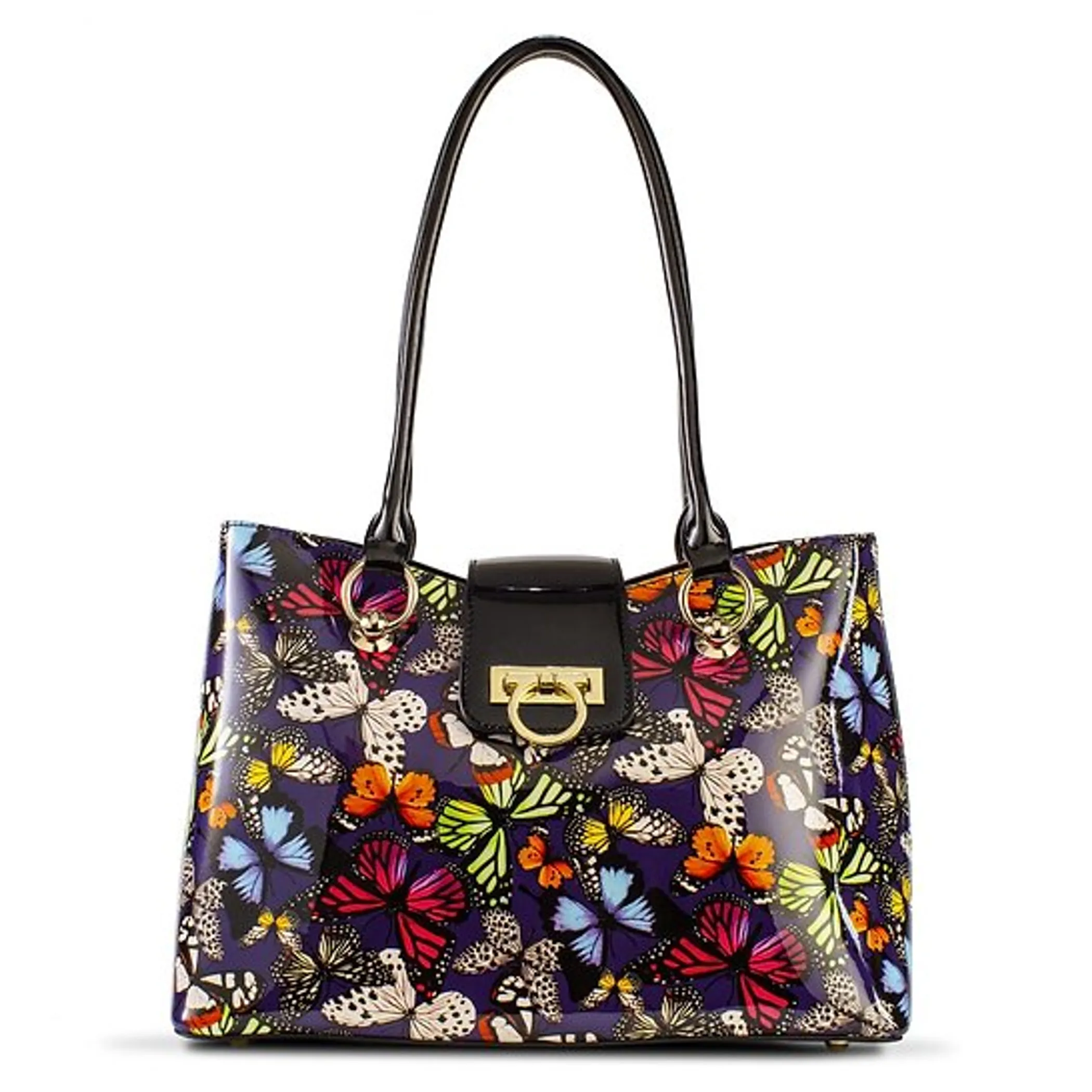 Colorful Butterfly Print Leather Handbag