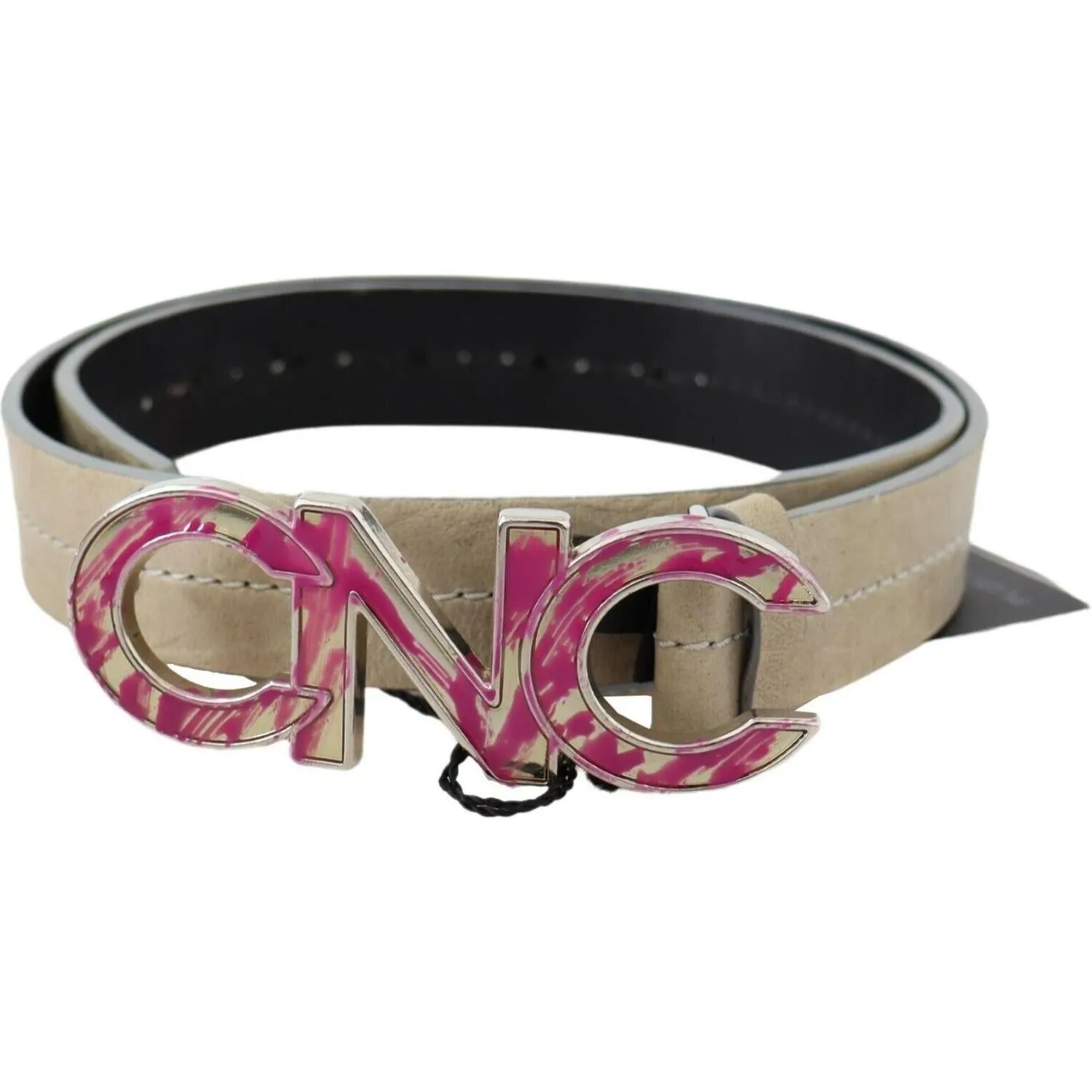 Costume National Beige Leather Fashion Belt with Logo Detail