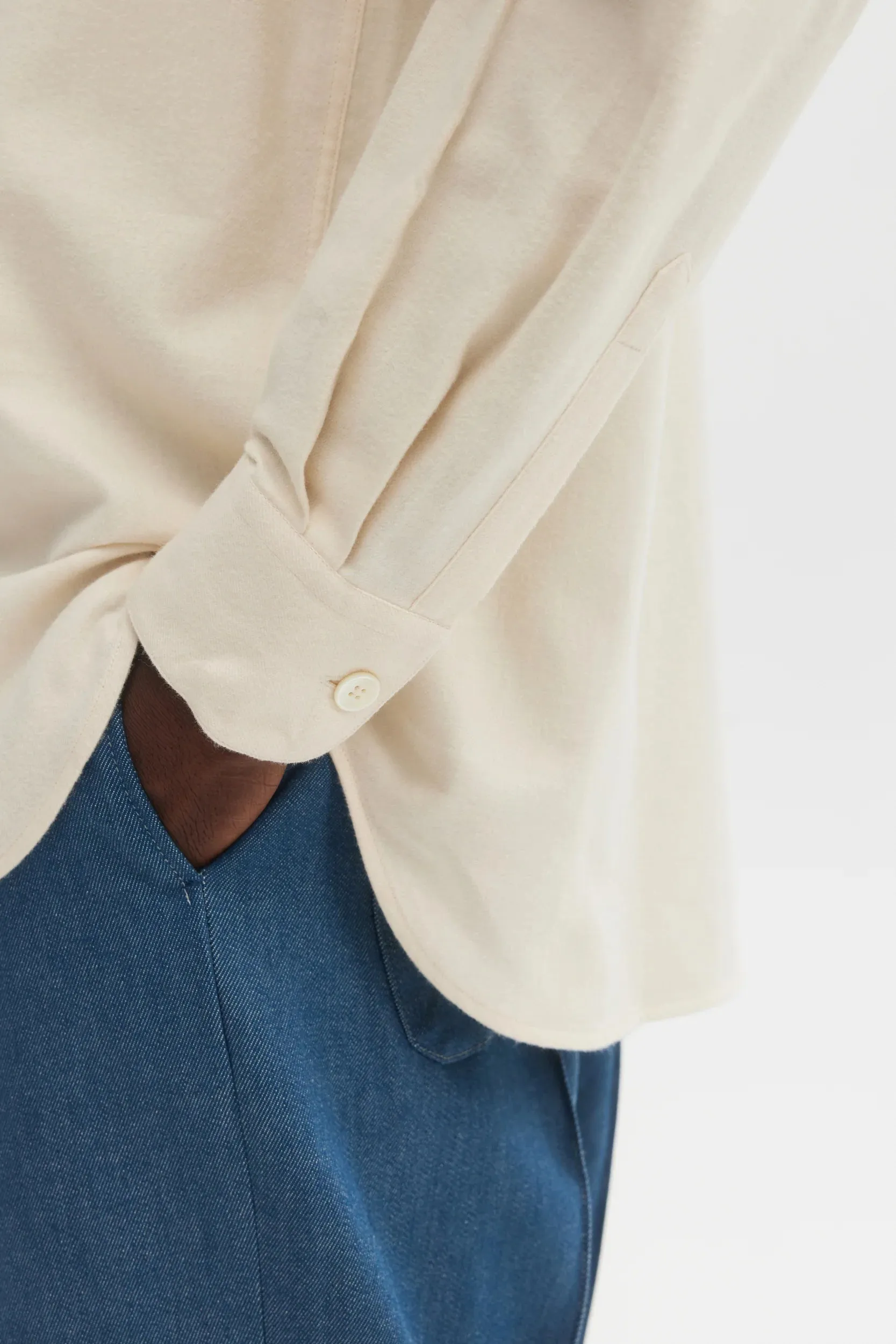 Cream Brushed Organic Cotton Flannel Relaxed Shirt