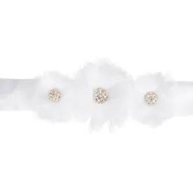 David Tutera™ Wedding Dress Belts: White Satin Sash w/Flower Embellishments