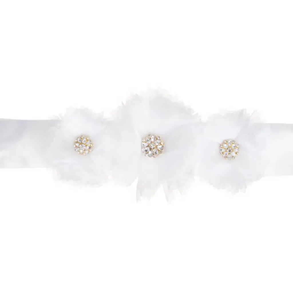 David Tutera™ Wedding Dress Belts: White Satin Sash w/Flower Embellishments