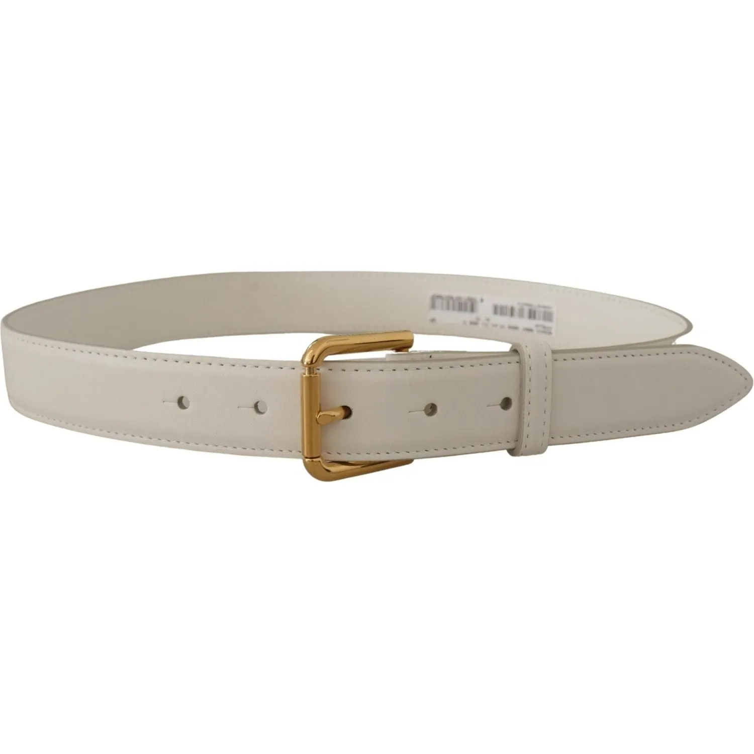 Dolce & Gabbana Chic White Leather Belt with Gold Engraved Buckle