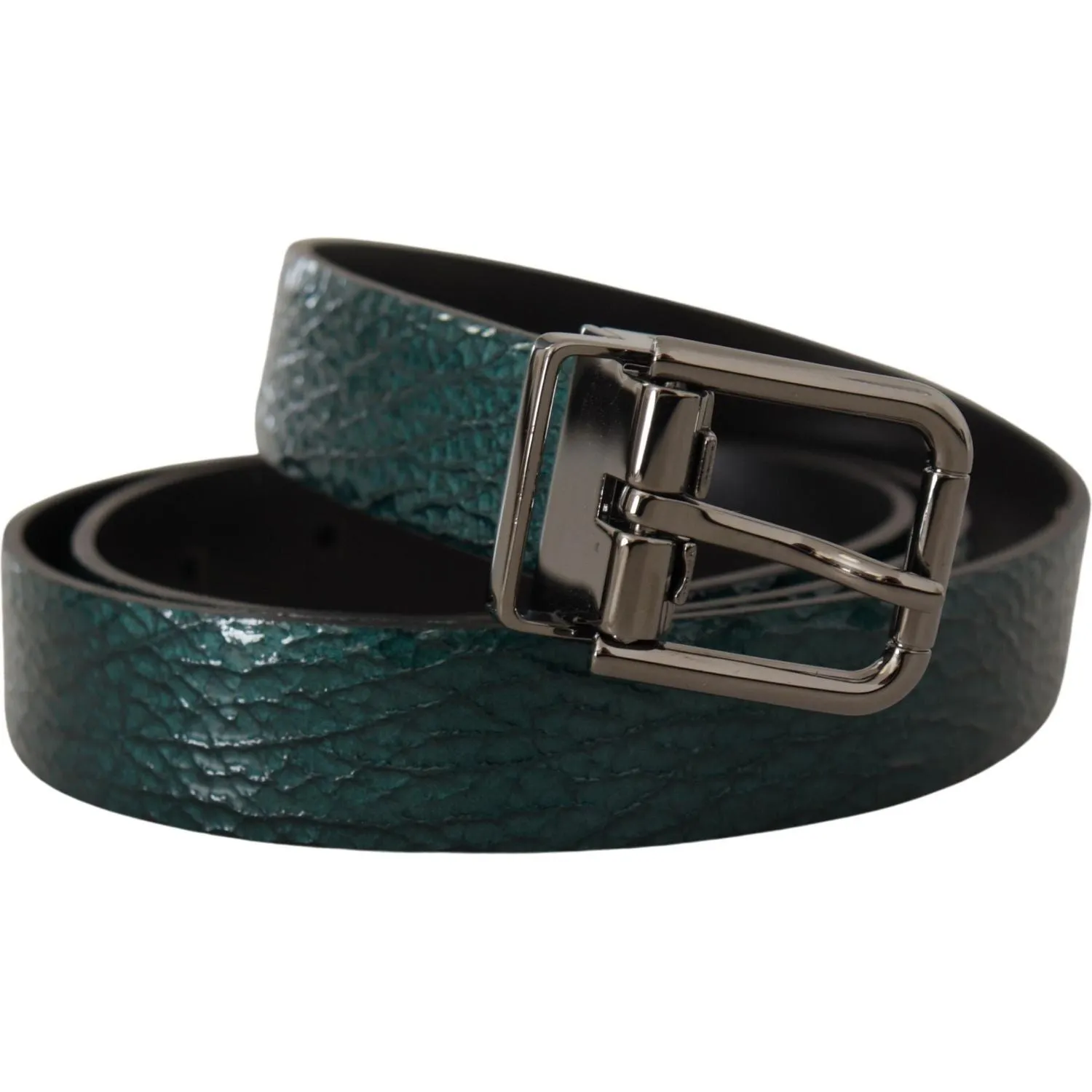 Dolce & Gabbana Elegant Green Leather Belt with Silver Buckle