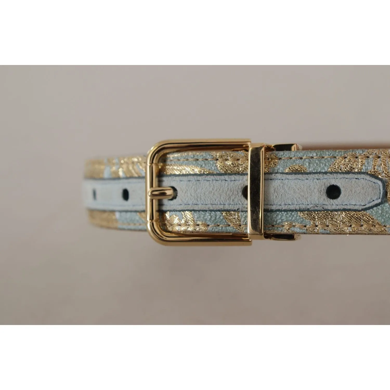 Dolce & Gabbana Elegant Light Blue Leather Belt with Gold Buckle