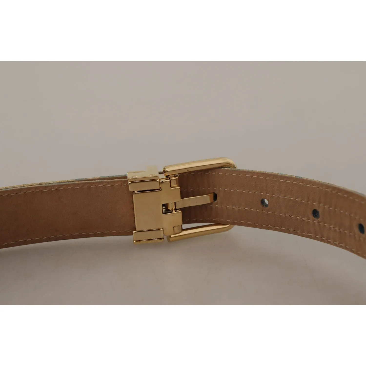 Dolce & Gabbana Elegant Light Blue Leather Belt with Gold Buckle