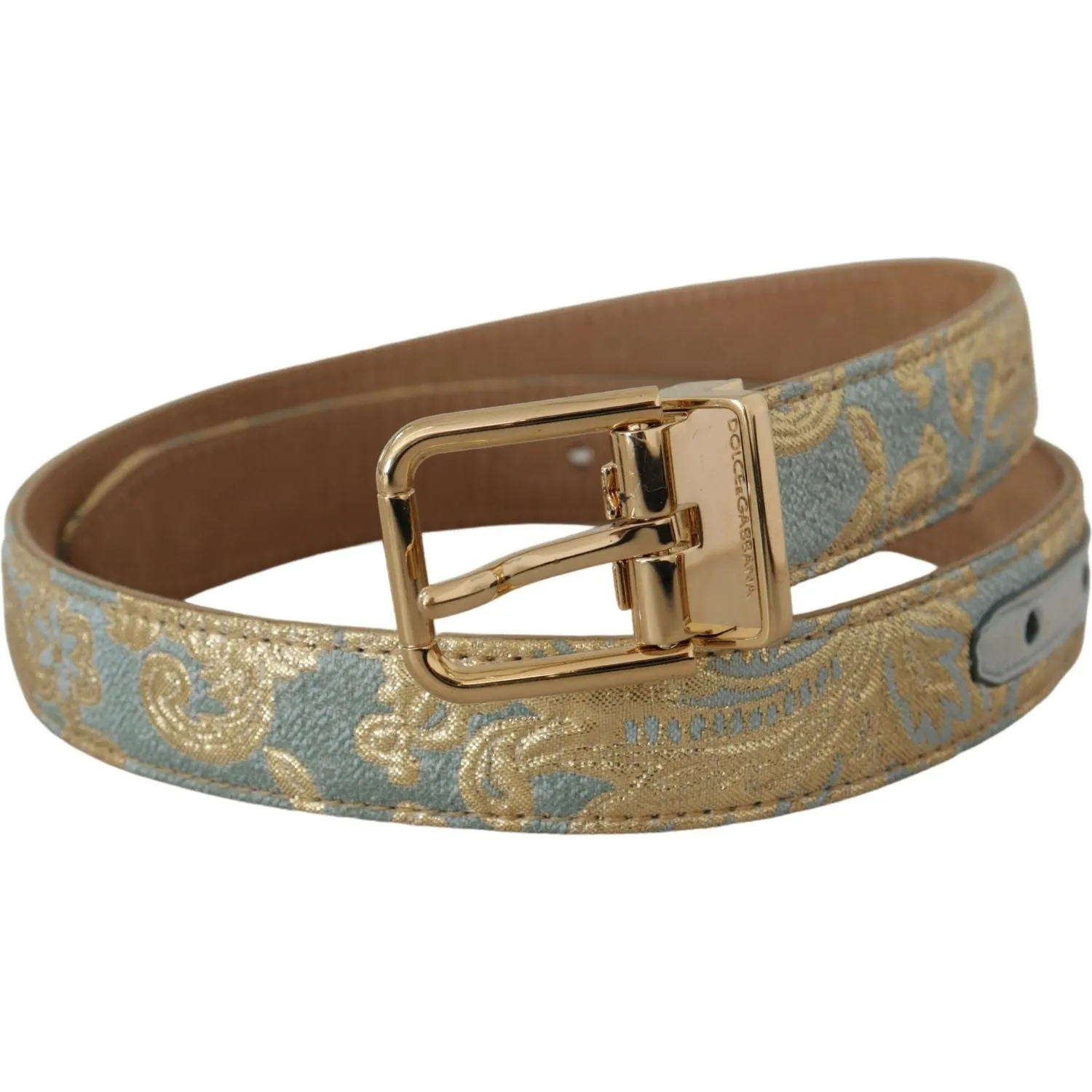 Dolce & Gabbana Elegant Light Blue Leather Belt with Gold Buckle