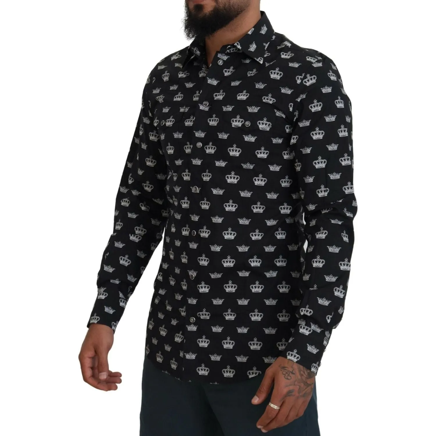 Dolce & Gabbana Elegant Slim Fit Crown Print Formal Shirt