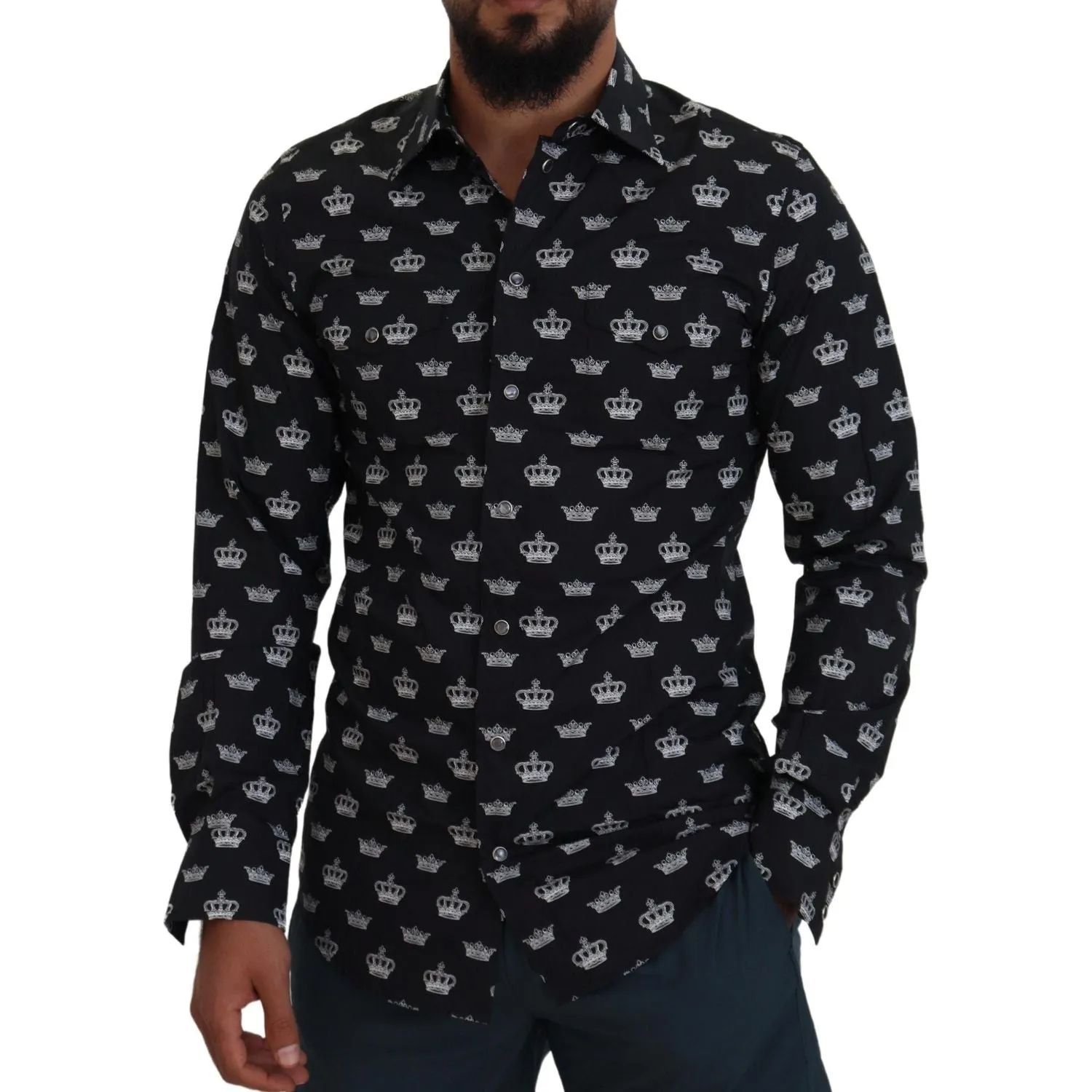 Dolce & Gabbana Elegant Slim Fit Crown Print Formal Shirt