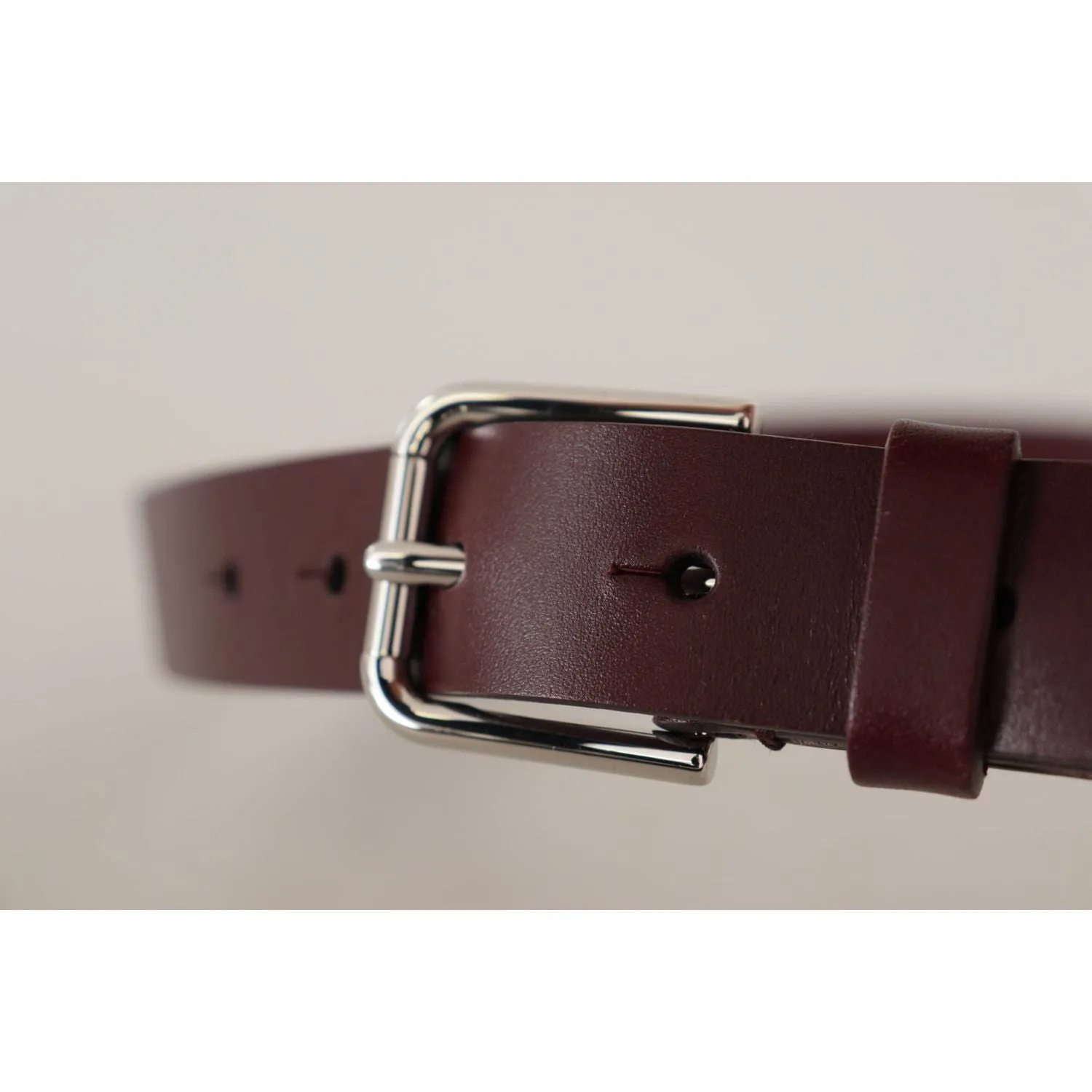 Dolce & Gabbana Maroon Luxe Leather Belt with Metal Buckle