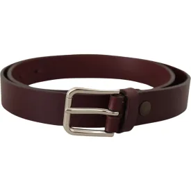 Dolce & Gabbana Maroon Luxe Leather Belt with Metal Buckle