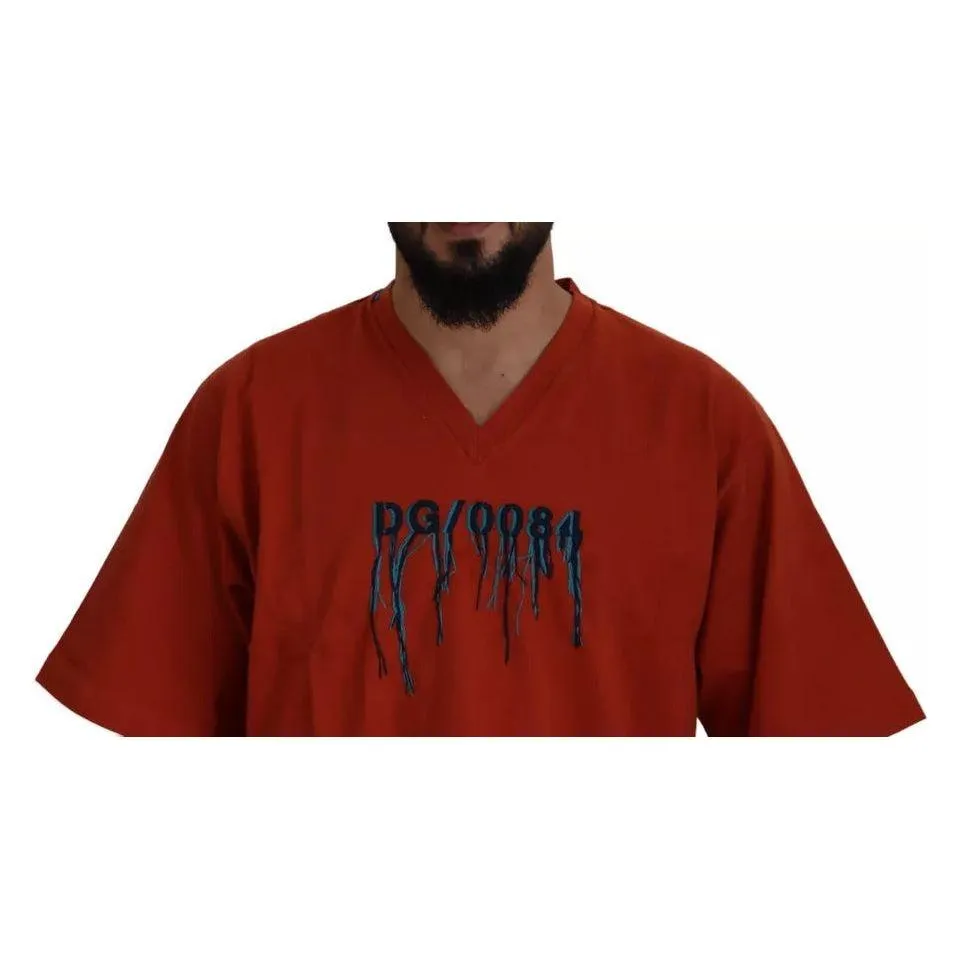 Dolce & Gabbana Red Logo Embroidery Crewneck Cotton T-shirt