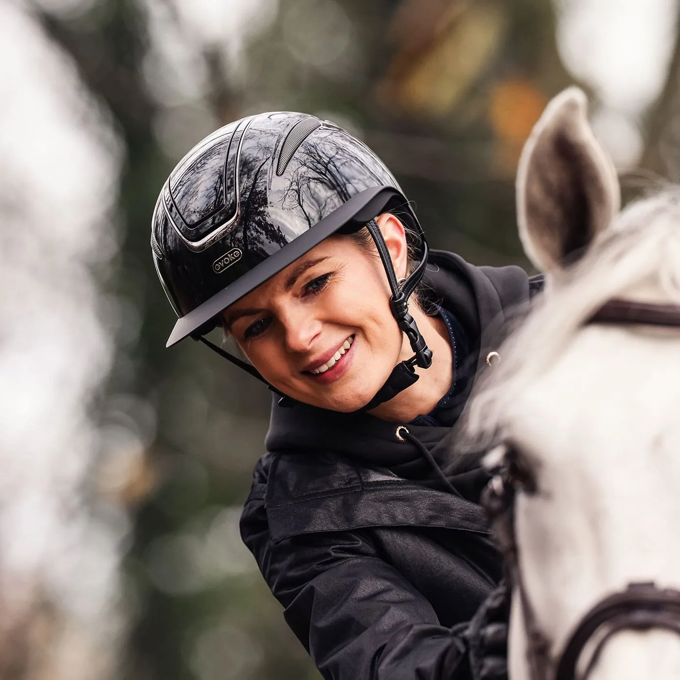 Evoke Callisto Wide Peak Riding Hat - Black Metallic/Gunmetal