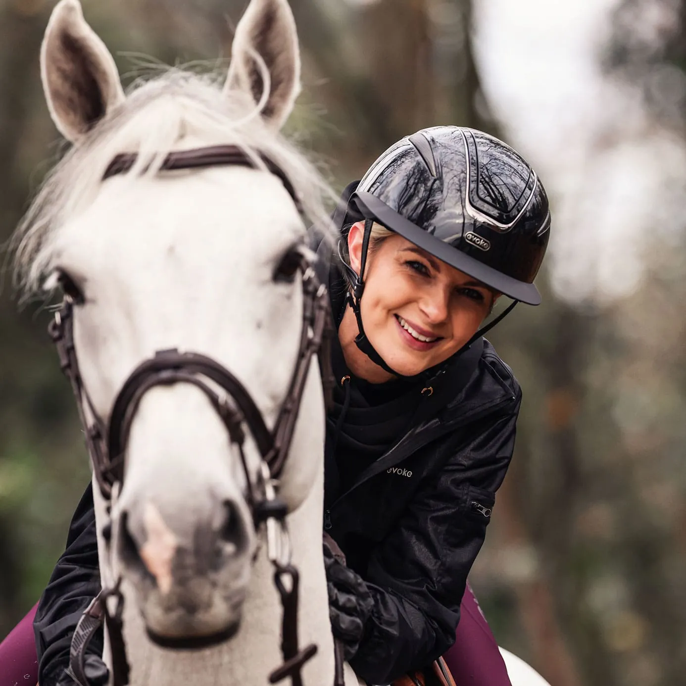 Evoke Callisto Wide Peak Riding Hat - Black Metallic/Gunmetal