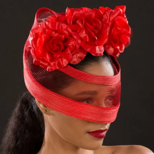 F6032-Red Flowers Fascinator Fat