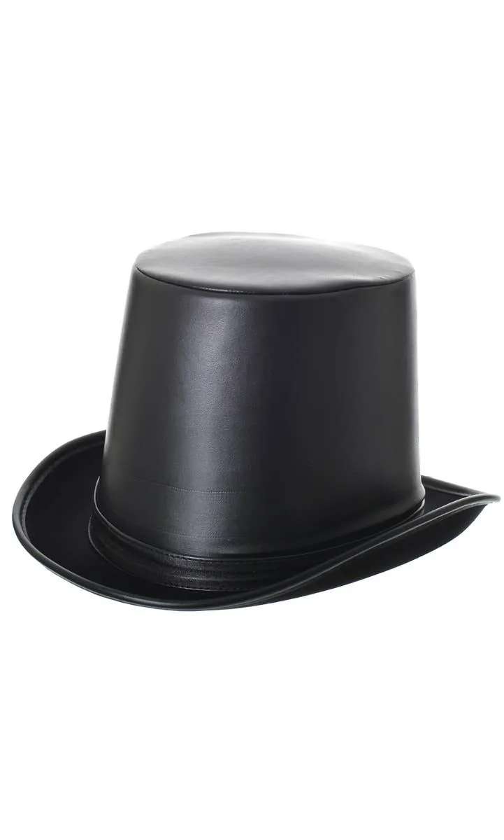 Gentleman's Deluxe Black Leather Look Adults Top Hat