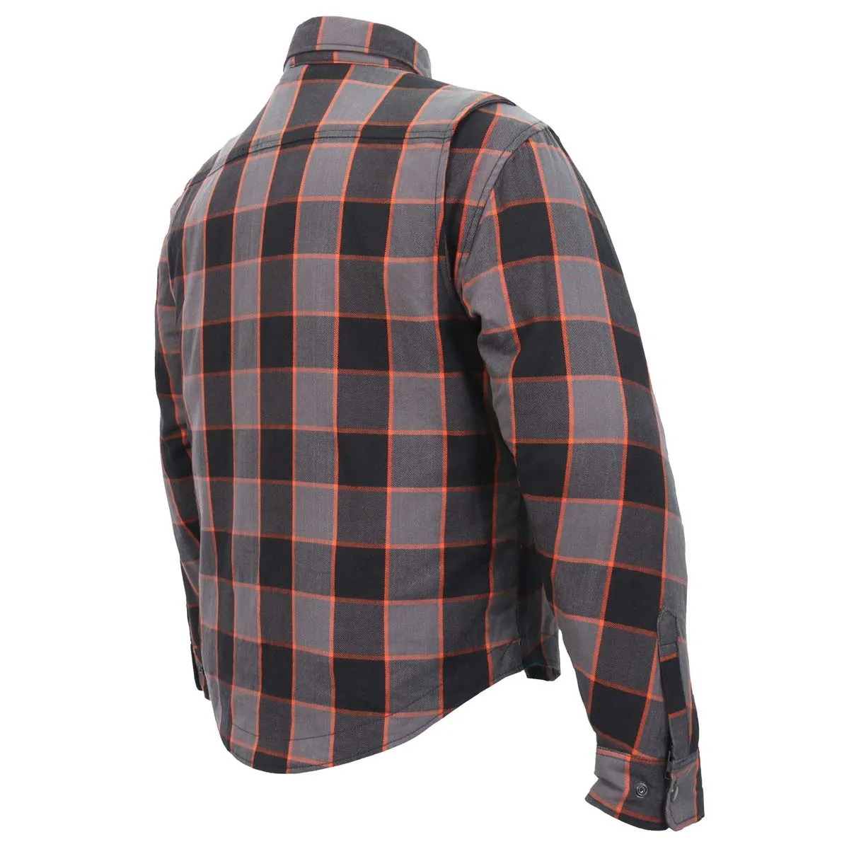 Hot Leathers JKM3010 Men's Black and Grey with Orange Armored Flannel Shirt