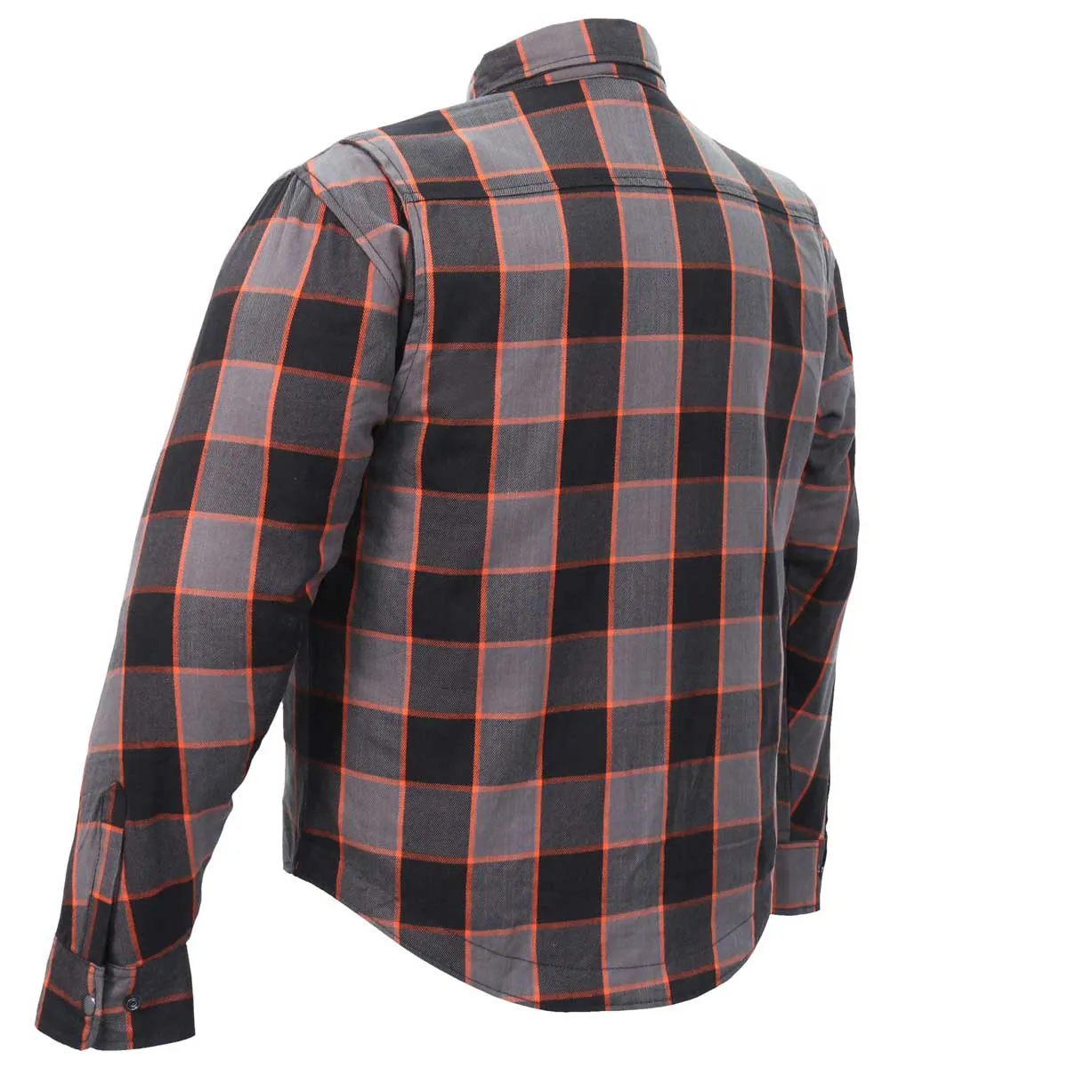 Hot Leathers JKM3010 Men's Black and Grey with Orange Armored Flannel Shirt