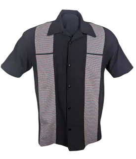 Houndstooth Panel Bowling Shirt in Black