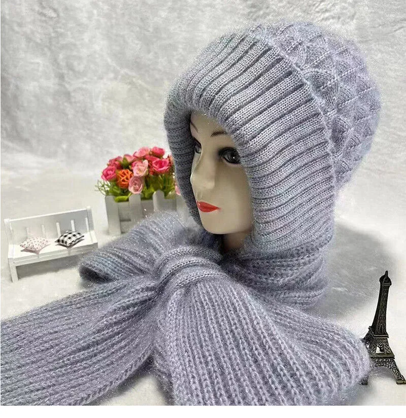 Integrated Ear Protection Windproof Cap Scarf Knitting Thickening Hat Winter UK