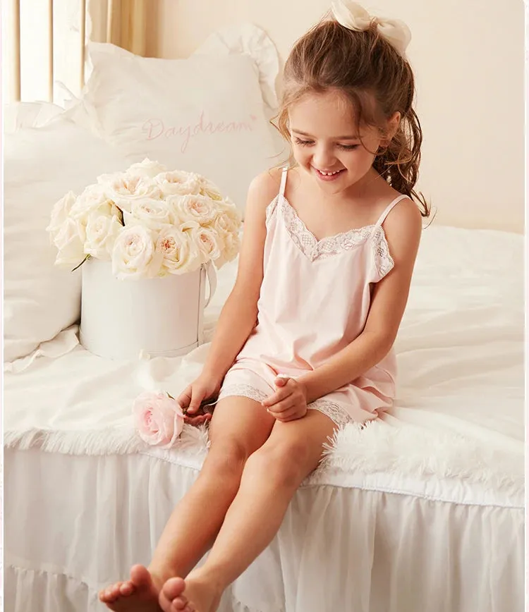 Kid's Girl's Lace Sleeveless Pajama Sets.Cute Pyjamas Set Tops Shorts.Toddler Kids Camisole Sleep Loungewear Children’s Clothing