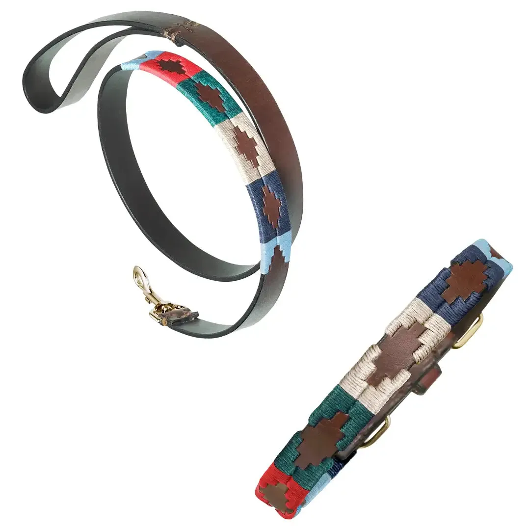 Leather Dog Collar & Lead - Multi by Pampeano