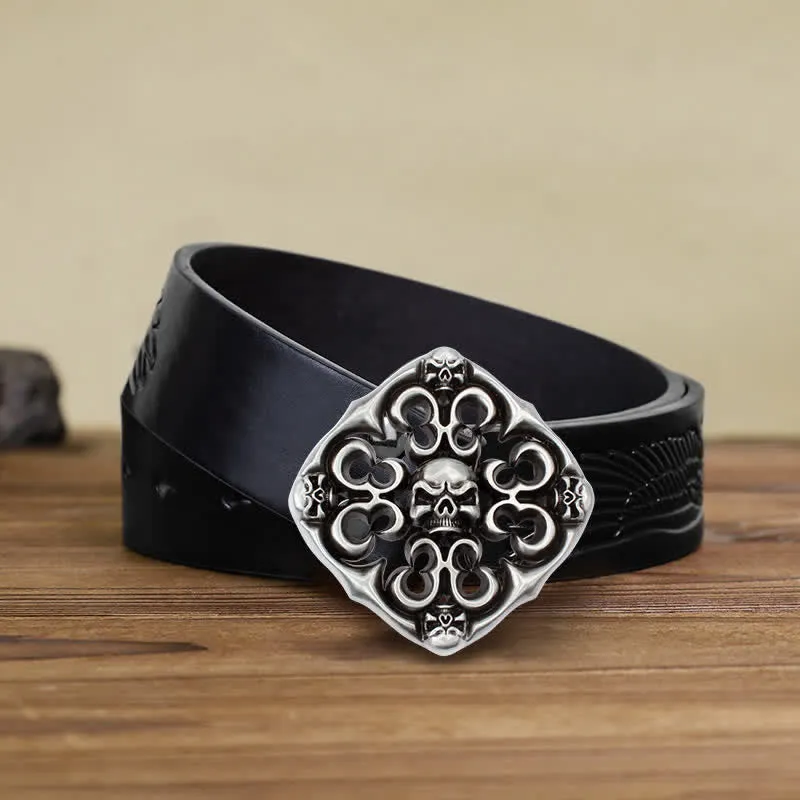 Men's DIY Rock Hollow Out Skull Buckle Leather Belt