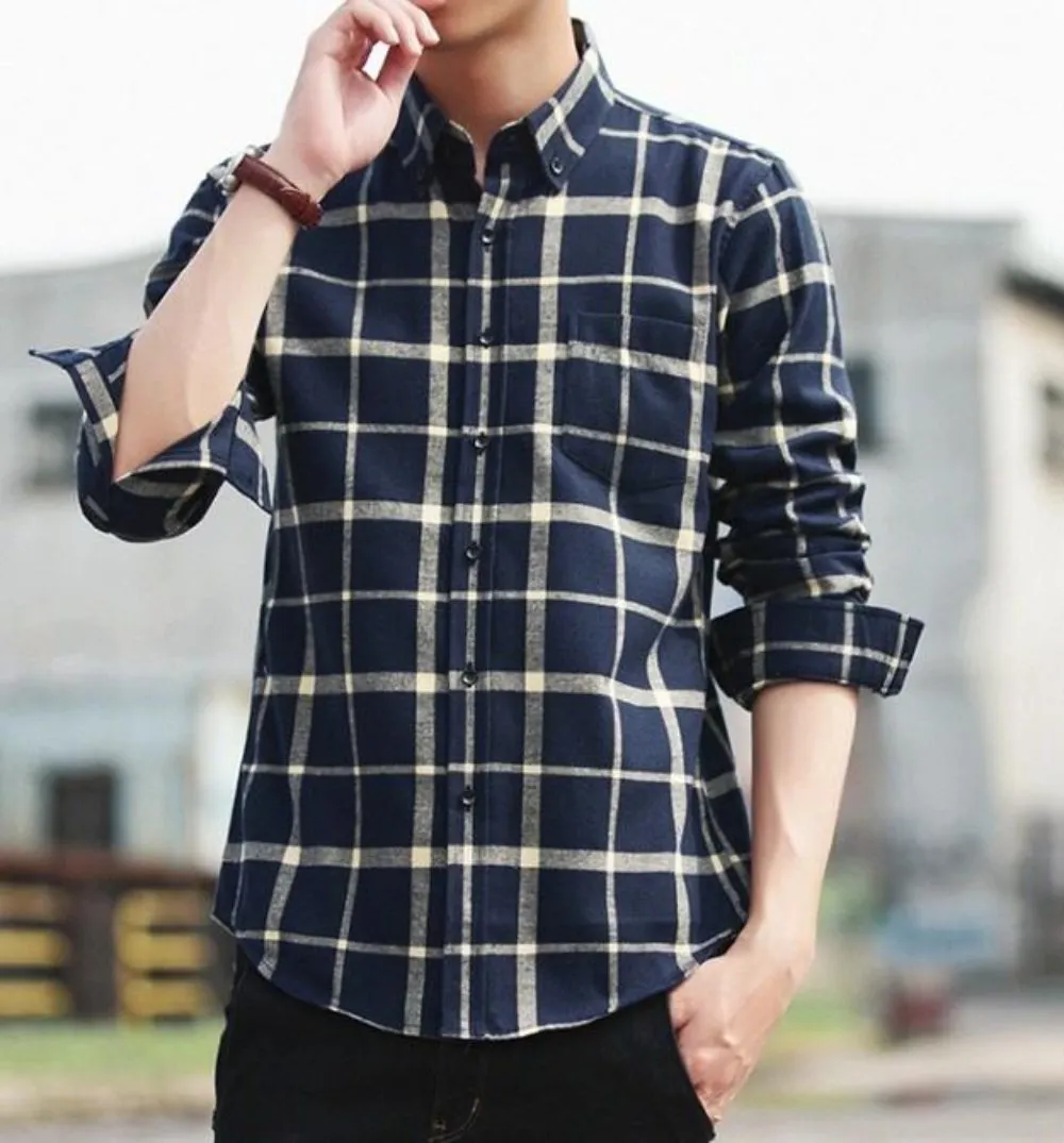 Mens Long Sleeve Checkered Cotton Shirt in Red