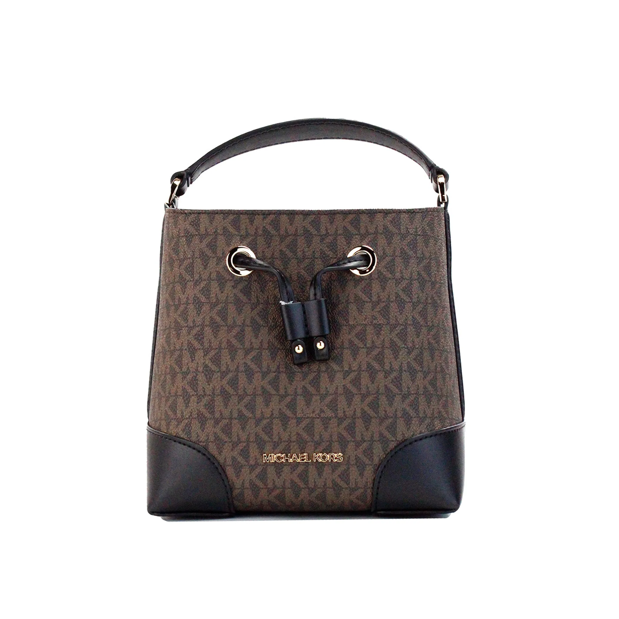 Michael Kors Mercer Small Brown Black PVC Bucket Crossbody