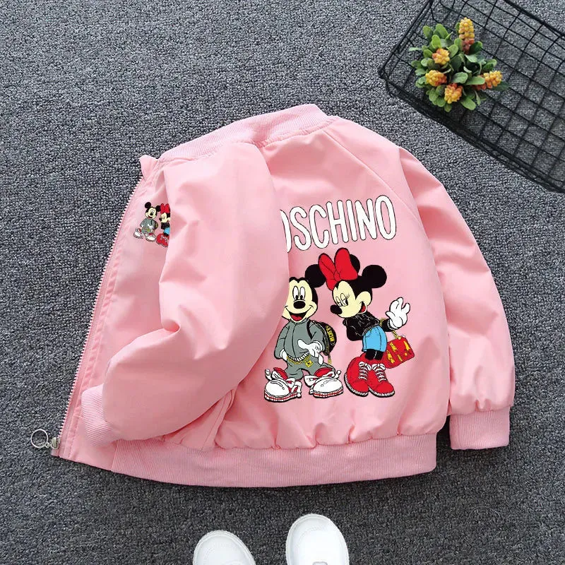 New Spring Baby Boys Girls Jacket Fashion Cartoon Mickey Minnie Mouse Print Outerwear for Kids Clothes Children Windbreaker Coat