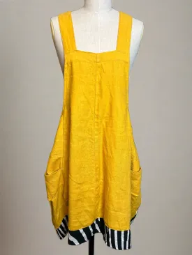 Nimpy Clothing upcycled 100% linen golden yellow and zebra dungaree dress small/medium