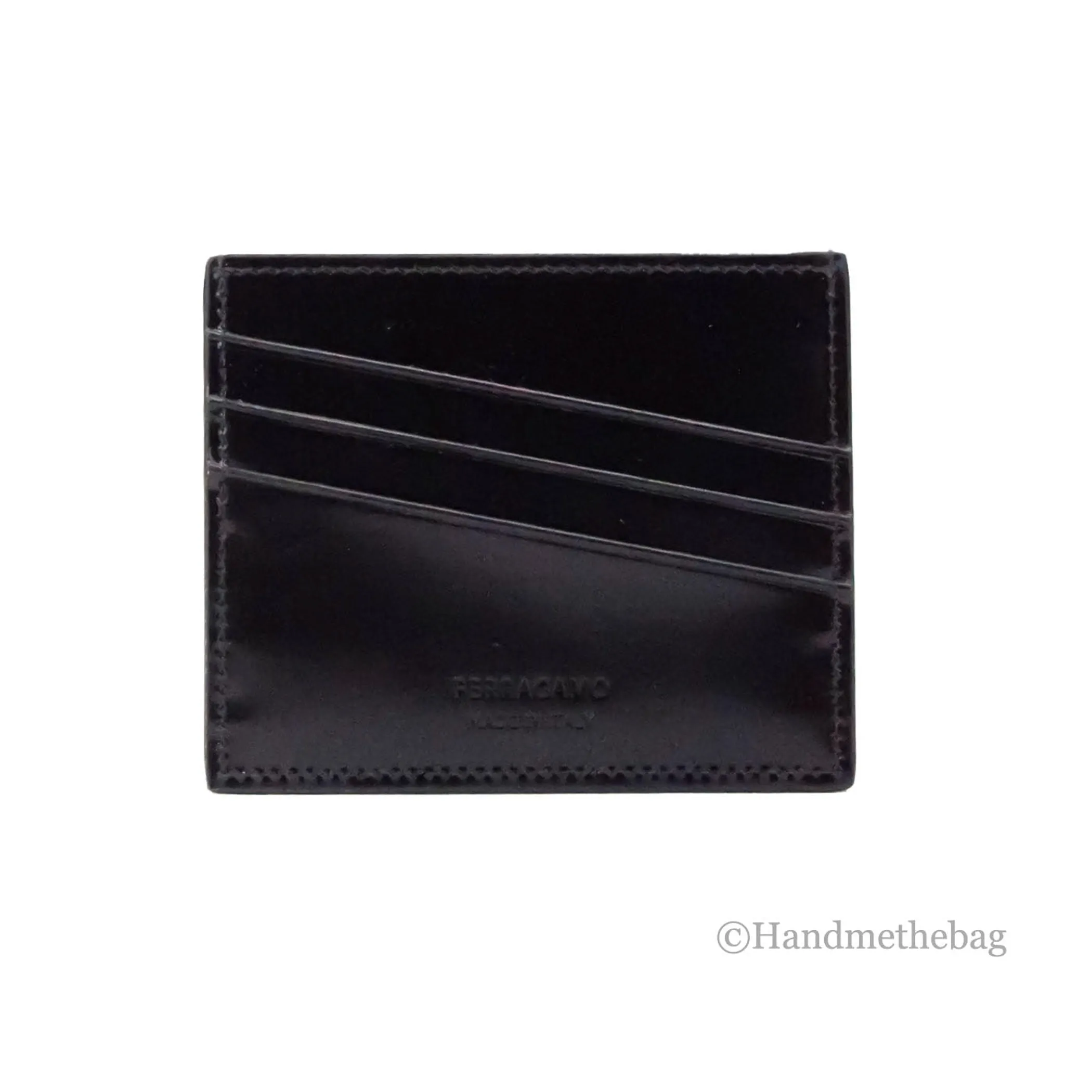 Salvatore Ferragamo Slim Black Embossed Patent Leather Card Case