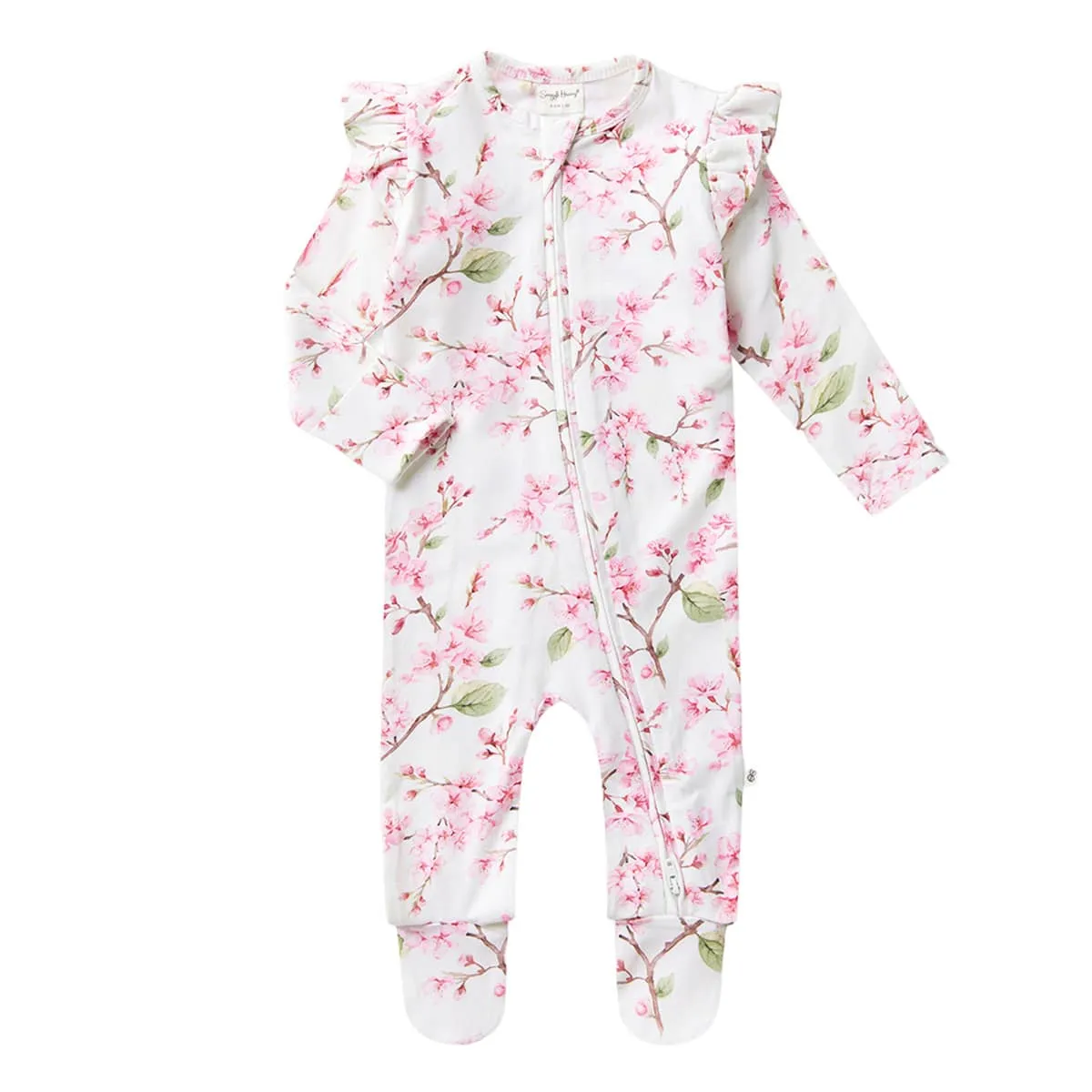 Snuggle Hunny Snuggle Sleepsuit Zip Footie with Frill - Cherry Blossom Organic