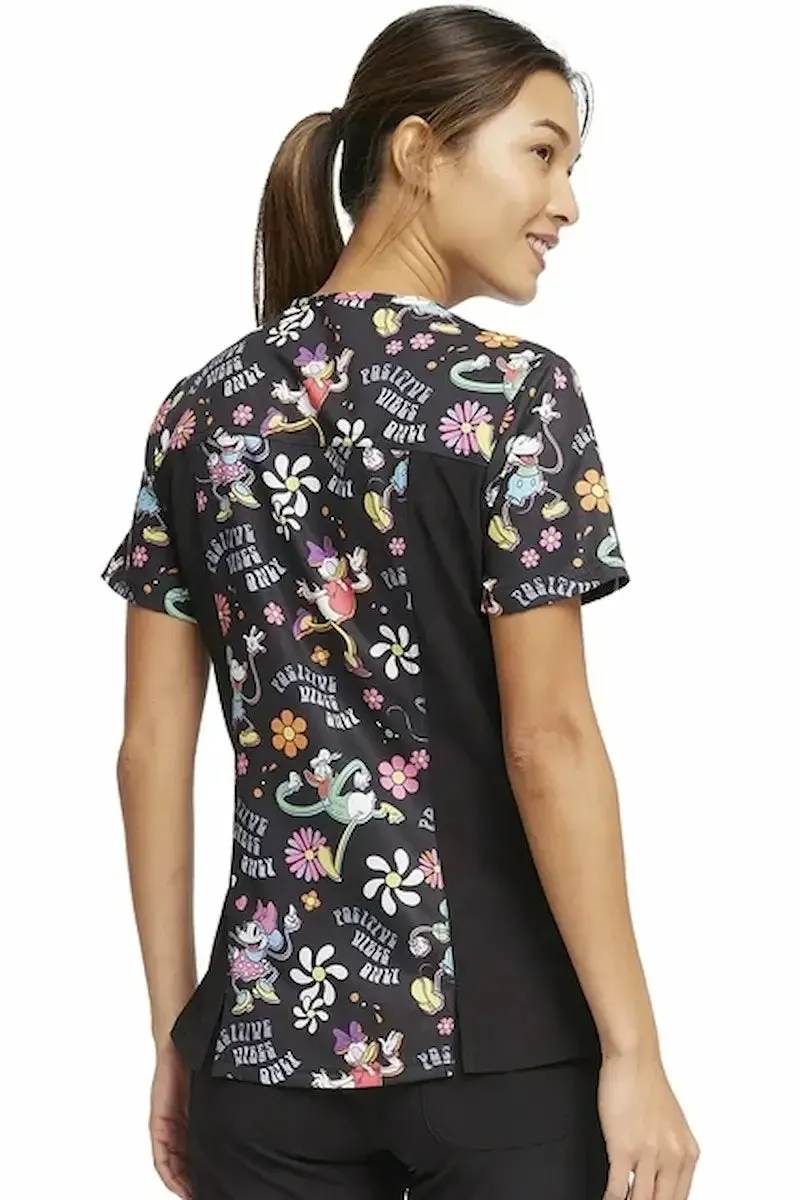 Tooniforms Women's V-Neck Print Scrub Top | Positive Vibes